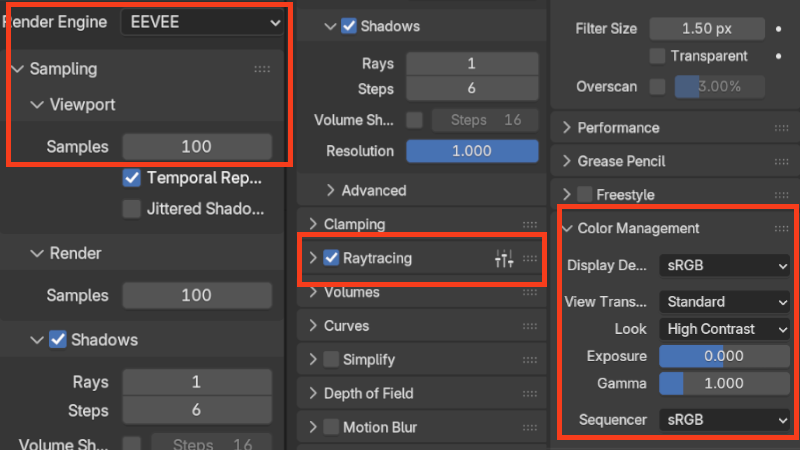 Colour management settings in Blender